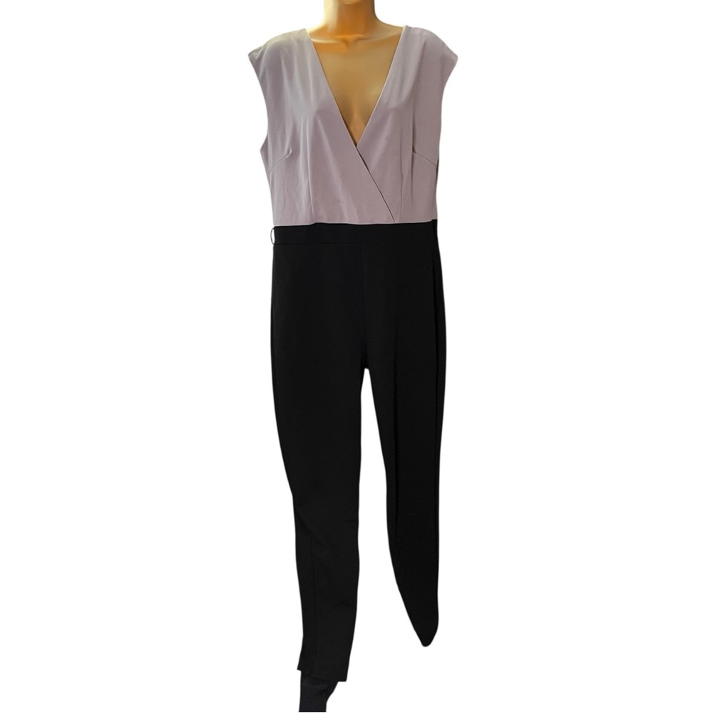 Select Colorblock Jumpsuit Sleeveless Deep V Neck Black Gray UK14